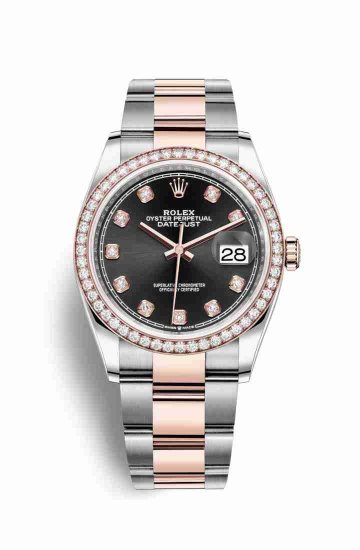 Swiss Replica Rolex Datejust 36 Everose gold 126281RBR Black diamonds Watch - Click Image to Close