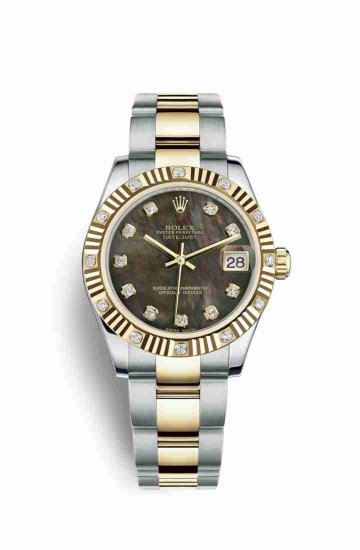 Swiss Replica Rolex Datejust 31 Yellow 178313 Black mother-of-pearl diamonds Watch - Click Image to Close