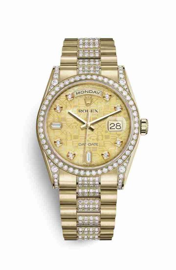 Swiss Replica Rolex Day-Date 36 118388 Champagne mother-of-pearl Jubilee diamonds Watch - Click Image to Close