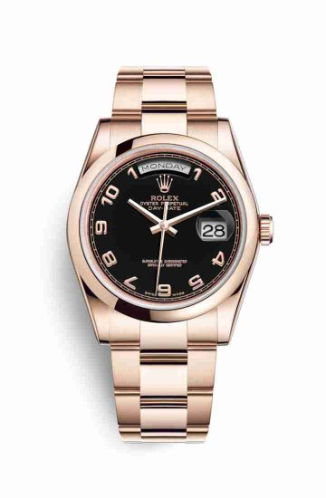 Swiss Replica Rolex Day-Date 36 Everose gold 118205 Black Dial Watch - Click Image to Close