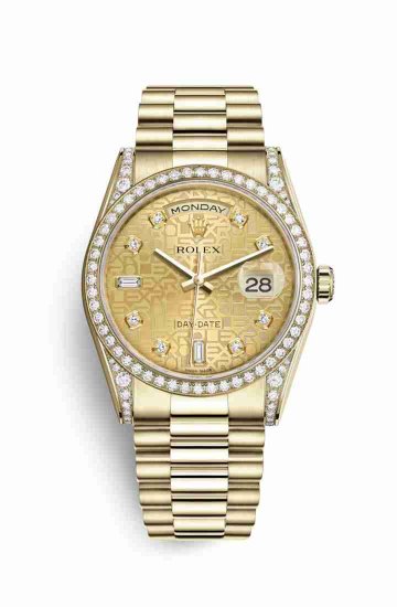 Swiss Replica Rolex Day-Date 36 118388 Champagne Jubilee diamonds Watch - Click Image to Close