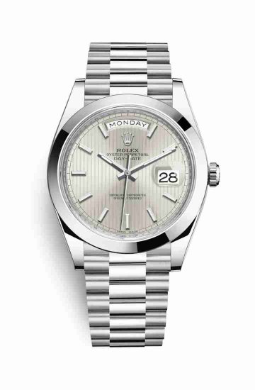 Swiss Replica Rolex Day-Date 40 Platinum 228206 Silver stripe motif Dial Watch - Click Image to Close