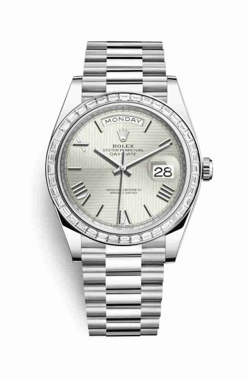 Swiss Replica Rolex Day-Date 40 Platinum 228396TBR Silver quadrant motif Dial Watch - Click Image to Close