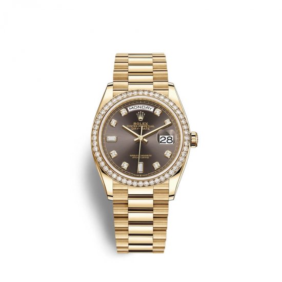 Fake Rolex Day-Date 36 18 ct yellow gold M128348RBR-0005 Dark grey set with diamonds Dial Watch - Click Image to Close