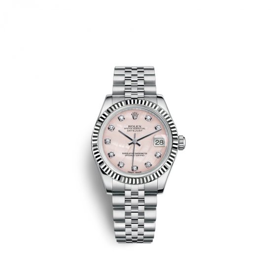 Fake Rolex Datejust 31 Oystersteel 18 ct white gold M178274-0043 Pink mother-of-pearl set with diamonds Dial Watch - Click Image to Close