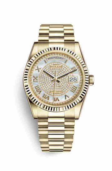 Swiss Replica Rolex Day-Date 36 118238 White mother-of-pearl diamond paved Dial Watch - Click Image to Close