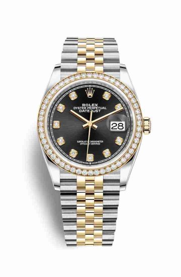 Swiss Replica Rolex Datejust 36 Yellow 126283RBR Black diamonds Watch - Click Image to Close