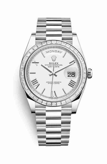 Swiss Replica Rolex Day-Date 40 Platinum 228396TBR White Dial Watch - Click Image to Close