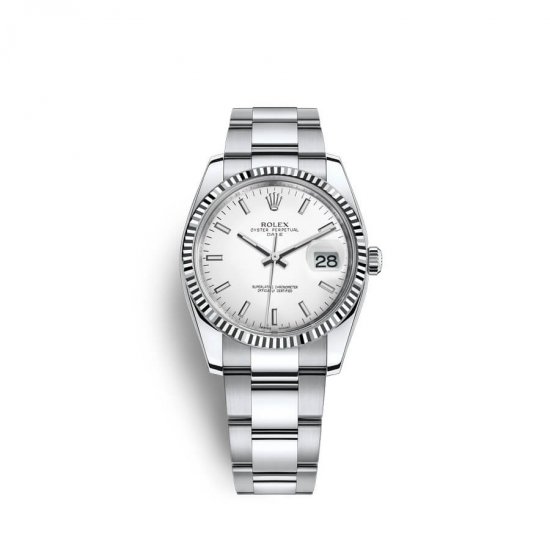 Fake Rolex Date 34 Oystersteel 18 ct white gold M115234-0003 White Dial Watch - Click Image to Close