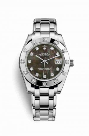 Swiss Replica Rolex Pearlmaster 34 81319 Black mother-of-pearl diamonds Watch