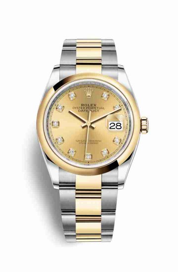 Swiss Replica Rolex Datejust 36 Yellow 126203 Champagne diamonds Watch - Click Image to Close