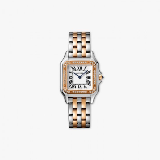 Copy Cartier Panthere Steel 18K Rose Gold Quartz Diamond Bezel Medium Watch W3PN0007 - Click Image to Close