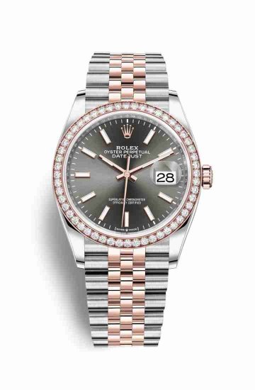 Swiss Replica Rolex Datejust 36 Everose gold 126281RBR Dark rhodium Dial Watch - Click Image to Close