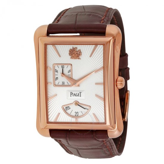 Fake Piaget Black Tie Emperador Silver Dial Brown Leather Men's Watch - Click Image to Close