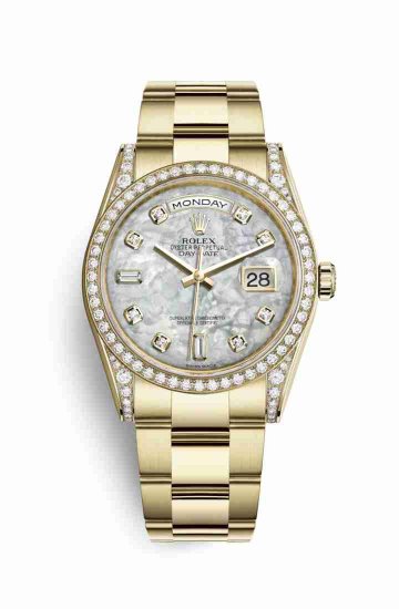 Swiss Replica Rolex Day-Date 36 118388 White mother-of-pearl diamonds Watch - Click Image to Close