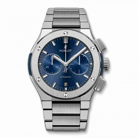 Swiss Replica Hublot Classic Fusion Blue Chronograph Titanium Bracelet 45mm 520.NX.7170.NX - Click Image to Close