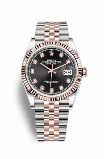 Swiss Replica Rolex Datejust 36 Everose gold 126231 Black diamonds Watch - Click Image to Close