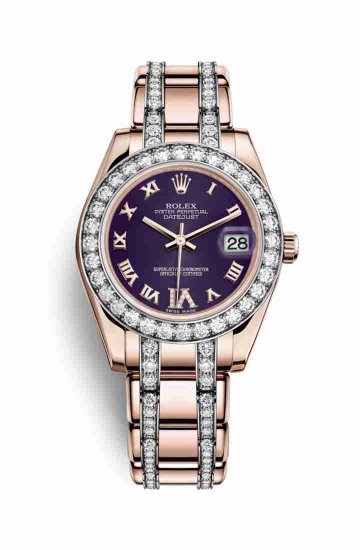 Swiss Replica Rolex Pearlmaster 34 Everose gold 81285 Purple diamonds Watch - Click Image to Close