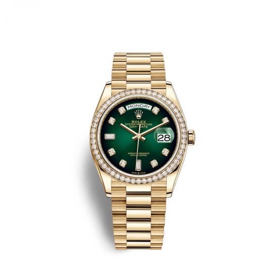 Fake Rolex Day-Date 36 18 ct yellow gold M128348RBR-0035 Green ombre? set with diamonds Dial Watch - Click Image to Close