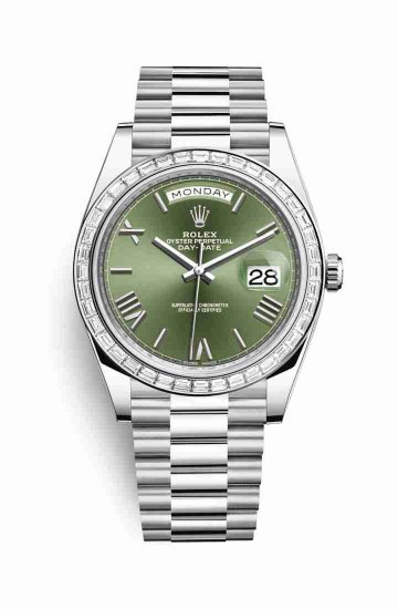 Swiss Replica Rolex Day-Date 40 Platinum 228396TBR Olive green Dial Watch - Click Image to Close