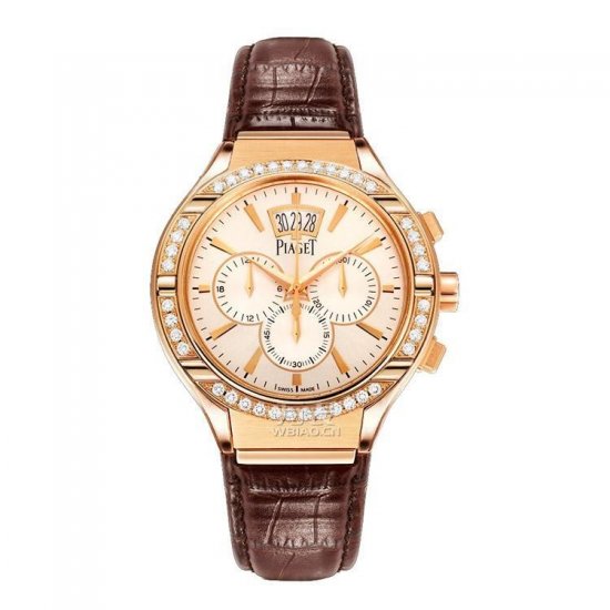 Fake Piaget Polo Silvered Dial Chronograph 18K Rose Gold Diamond Men's Watch - Click Image to Close