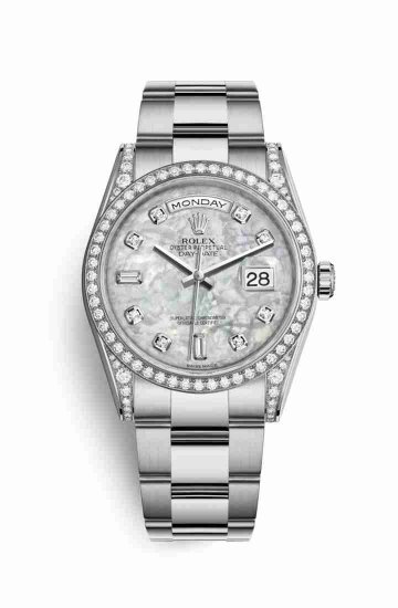 Swiss Replica Rolex Day-Date 36 diamonds 118389 White mother-of-pearl diamonds Watch - Click Image to Close