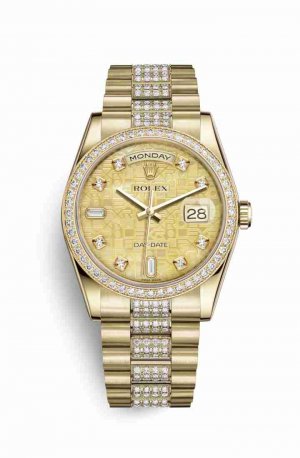 Swiss Replica Rolex Day-Date 36 118348 Champagne mother-of-pearl Jubilee diamonds Watch