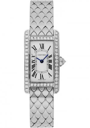 Cartier Tank Americaine Silver Dial White Gold Bracelet Ladies r