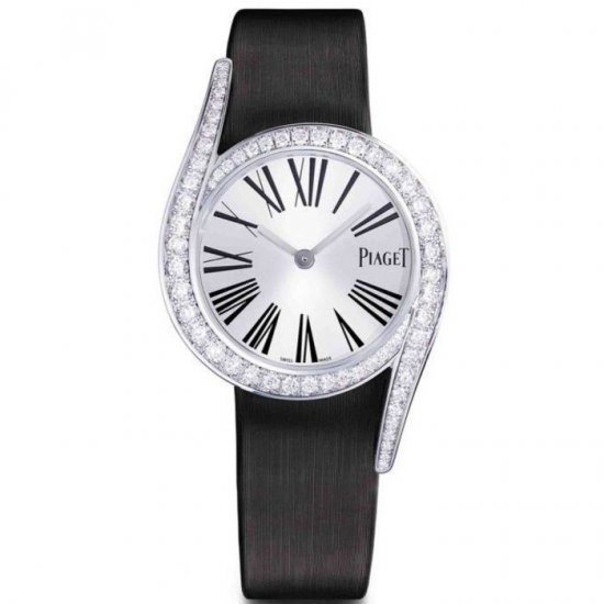 Fake Piaget Limelight Gala Silver Dial Ladies Black Satin Watch - Click Image to Close