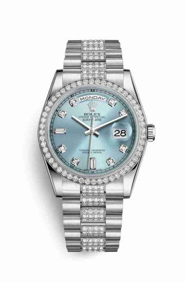 Swiss Replica Rolex Day-Date 36 Platinum 118346 Ice blue diamonds Watch - Click Image to Close