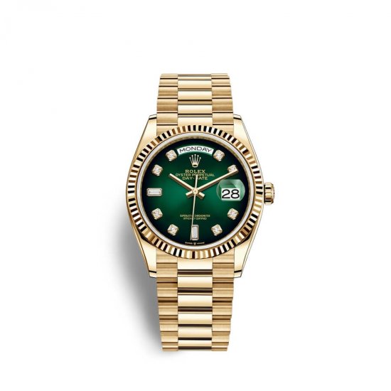 Fake Rolex Day-Date 36 18 ct yellow gold M128238-0069 Green ombre? set with diamonds Dial Watch - Click Image to Close