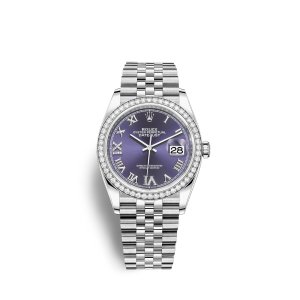 Fake Rolex Datejust 36 Oystersteel 18 ct white gold M126284RBR-0013 Aubergine set with diamonds Dial Watch