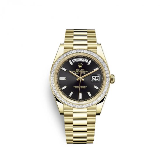 Fake Rolex Day-Date 40 18 ct yellow gold M228398TBR-0001 Black set with diamonds Dial Watch - Click Image to Close