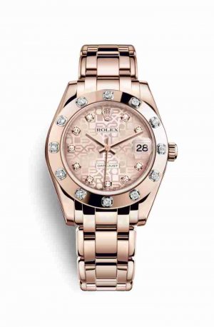 Swiss Replica Rolex Pearlmaster 34 Everose gold 81315 Pink Jubilee diamonds Watch