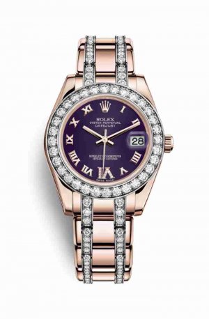 Swiss Replica Rolex Pearlmaster 34 Everose gold 81285 Purple diamonds Watch