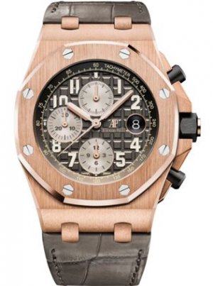 Swiss Replica Audemars Piguet Royal Oak Offshore 26470 Pink Gold Grey Alligator 26470OR.OO.A125CR.01