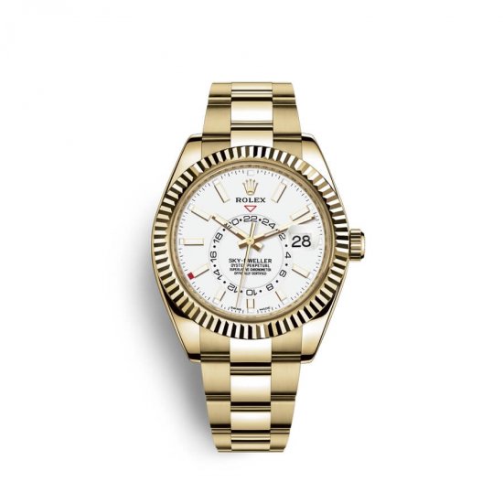 Fake Rolex Sky-Dweller 18 ct yellow gold M326938-0005 White Dial Watch - Click Image to Close