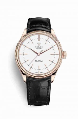 Swiss Replica Rolex Cellini Time Everose gold 50505 White Dial Watch