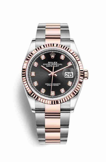 Swiss Replica Rolex Datejust 36 Everose gold 126231 Black diamonds Watch - Click Image to Close