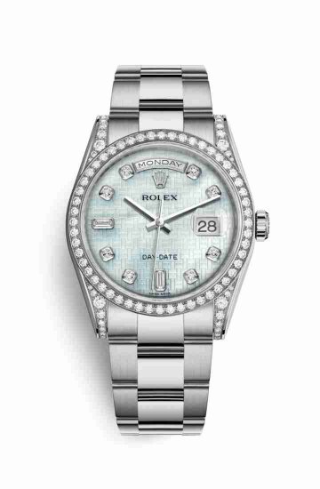 Swiss Replica Rolex Day-Date 36 diamonds 118389 Platinum mother-of-pearl oxford motif diamonds Watch - Click Image to Close