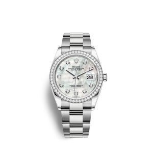 Fake Rolex Datejust 36 Oystersteel 18 ct white gold M126284RBR-0012 White mother-of-pearl set with diamonds Dial Watch