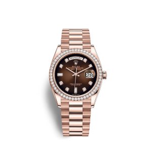 Fake Rolex Day-Date 36 18 ct Everose gold M128345RBR-0040 Brown ombre? set with diamonds Dial Watch