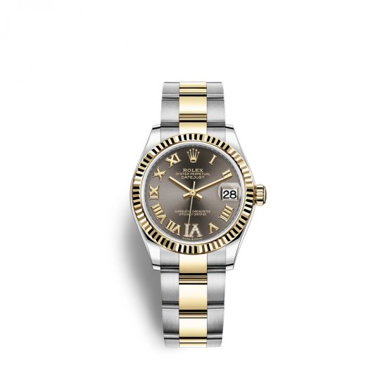 Fake Rolex Datejust 31 Oystersteel 18 ct yellow gold M278273-0017 Dark grey set with diamonds Dial Watch - Click Image to Close