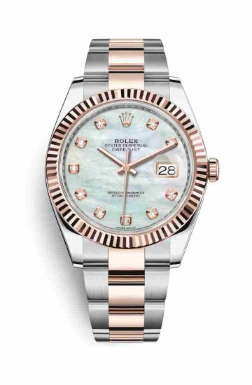 Swiss Replica Rolex Datejust 41 Everose gold 126331 White mother-of-pearl diamonds Watch - Click Image to Close