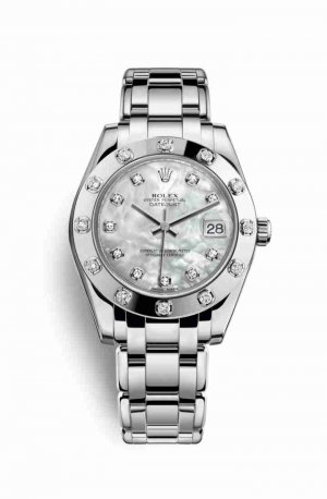 Swiss Replica Rolex Pearlmaster 34 81319 White mother-of-pearl diamonds Watch