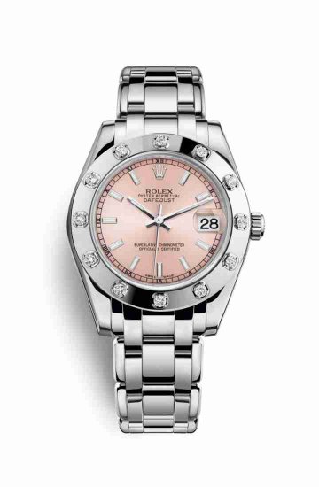 Swiss Replica Rolex Pearlmaster 34 81319 Pink Dial Watch - Click Image to Close