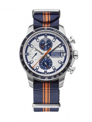 Copy Chopard Grand Prix de Monaco Historique Chronograph White Dial Blue Fabric Limited Edition Men's Watch