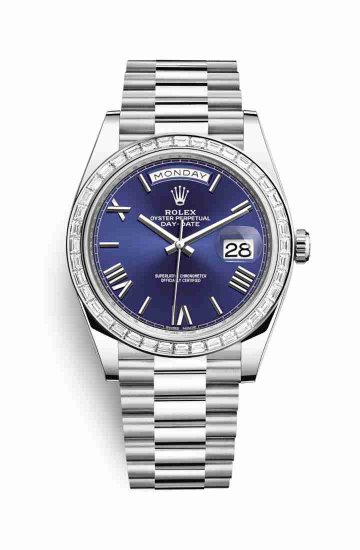 Swiss Replica Rolex Day-Date 40 Platinum 228396TBR Blue Dial Watch - Click Image to Close