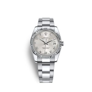 Fake Rolex Date 34 Oystersteel 18 ct white gold M115234-0012 Silver set with diamonds Dial Watch