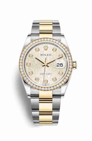 Swiss Replica Rolex Datejust 36 Yellow 126283RBR Silver Jubilee diamonds Watch - Click Image to Close